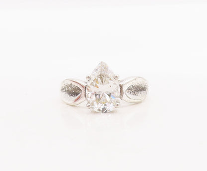 925 Sterling Silver Vintage Ring Designer Drop Cut Topaz  Sz 10  RG29124