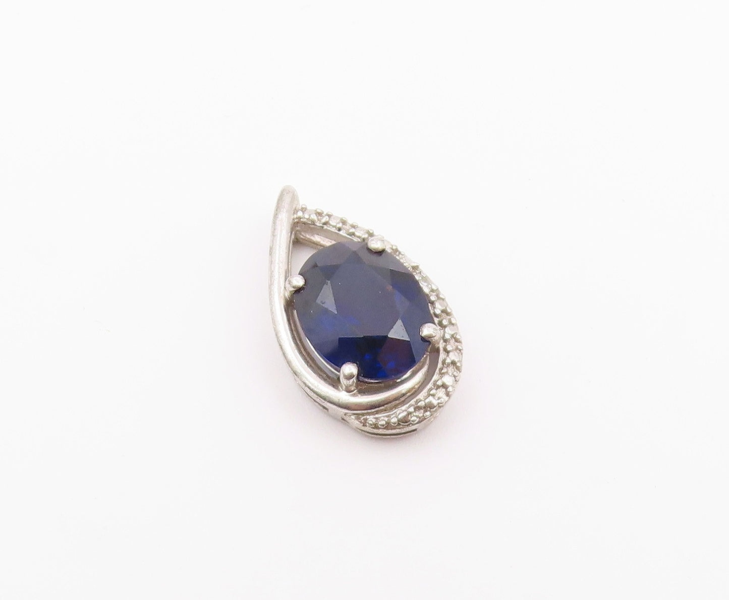 925 Sterling Silver  Vintage Pear Shaped Wrapped Sapphire Pendant  PT21143