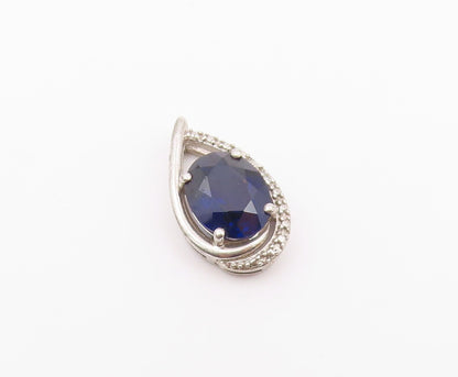 925 Sterling Silver  Vintage Pear Shaped Wrapped Sapphire Pendant  PT21143