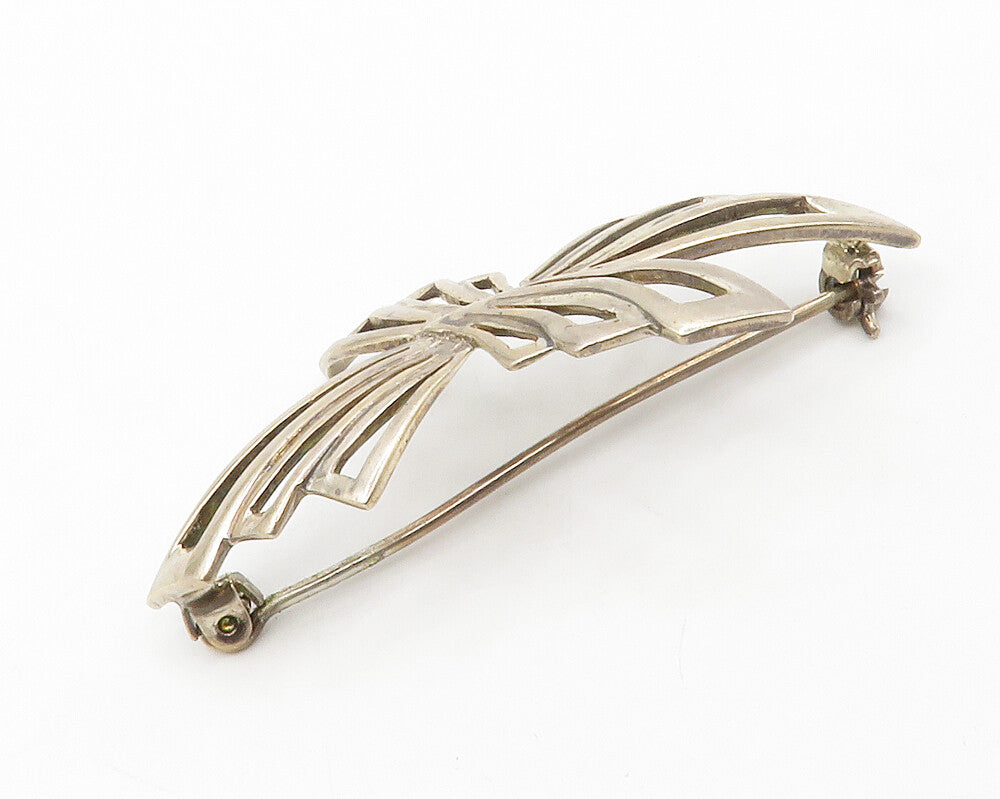925 Sterling Silver  Vintage Shiny Open Ribbon Bow Design Brooch Pin  BP5204