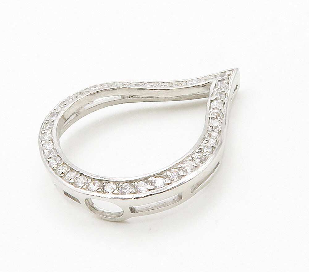 925 Sterling Silver  Cubic Zirconia Open Tear Drop Slide Pendant  PT11643