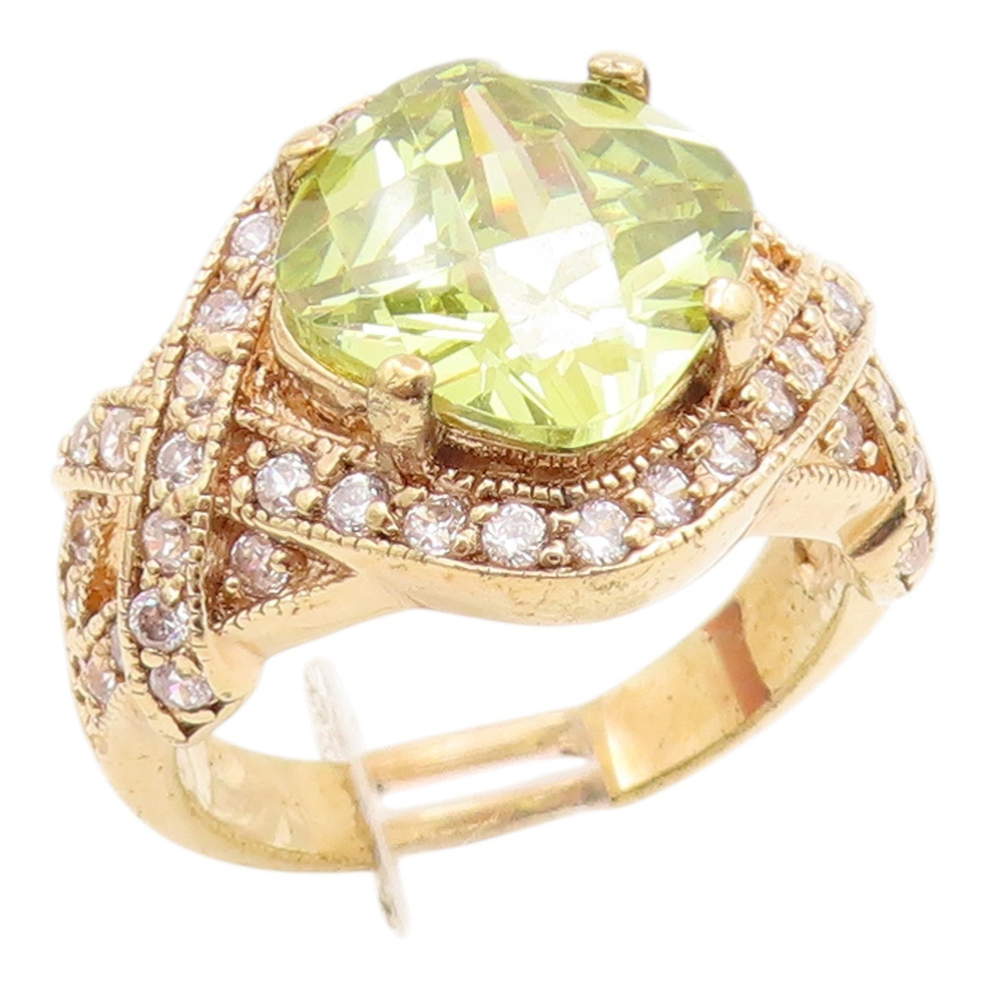 925 Sterling Silver Vintage Ring Gold Plated Elegant Peridot Band  Sz 7  RG35688
