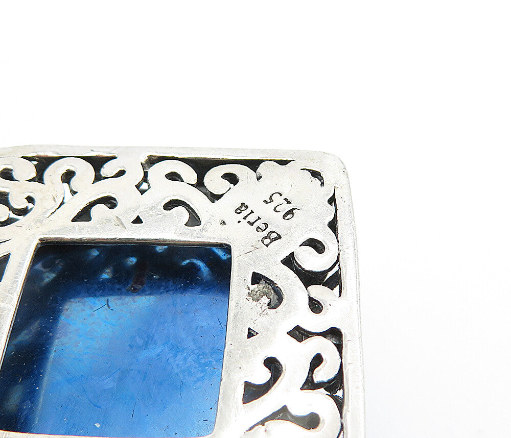 BERIA 925 Sterling Silver  Vintage Blue Druzy Floral Swirl Pendant  PT2754
