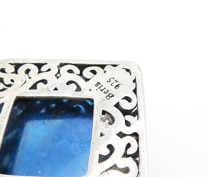 BERIA 925 Sterling Silver  Vintage Blue Druzy Floral Swirl Pendant  PT2754