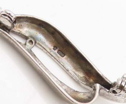 925 Sterling Silver Vintage Brooch Pin Swirly Slit Diamond Dolphin Face  BP10623