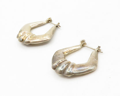 925 Sterling Silver  Vintage Hollow Fluted Detail Shiny Hoop Earrings  EG6921