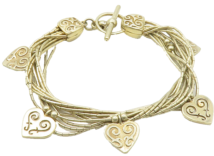 SHUBE 925 Sterling Silver Vintage Love Heart Multi Strand Chain Bracelet BT6004