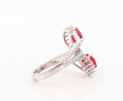 925 Sterling Silver Vintage Ring Designer Red & White CZ Bypass  Sz 6  RG30378