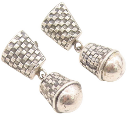 925 Sterling Silver Vintage Earrings GEOART Modernist Basket Weave Drop  EG13961