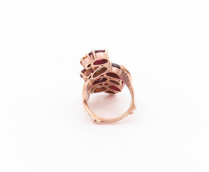 925 Sterling Silver Vintage Ring Rose Gold Plated CZ & Gemstones Sz 5 RG32212