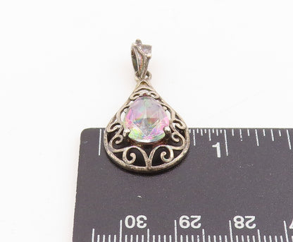 925 Sterling Silver Vintage Pendant Mystic Topaz Swirly Teardrop Charm  PT25315