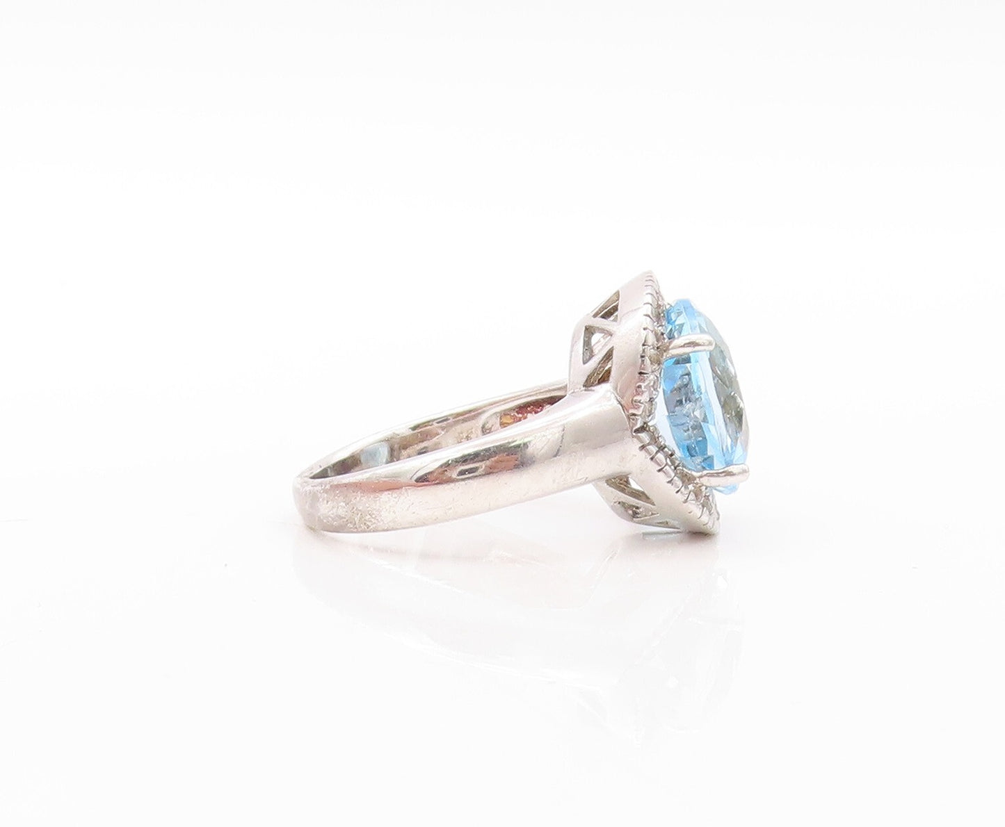 925 Sterling Silver Vintage Ring Designer Round Blue & White Topaz Sz 7  RG30840