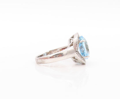 925 Sterling Silver Vintage Ring Designer Round Blue & White Topaz Sz 7  RG30840