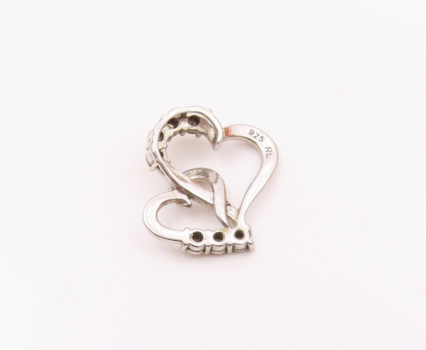 925 Silver Vintage Genuine Diamonds Interlocking Love Heart Pendant PT20832