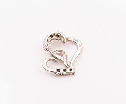 925 Silver Vintage Genuine Diamonds Interlocking Love Heart Pendant PT20832