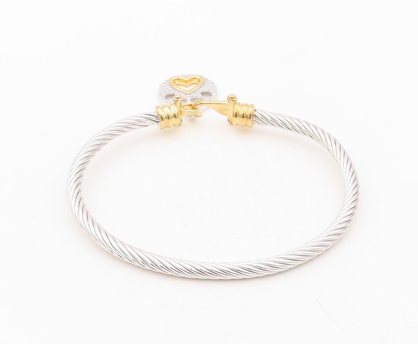 925 Sterling Silver Vintage Bracelet Roped Dangling Paw Carved  Charm  BT10708