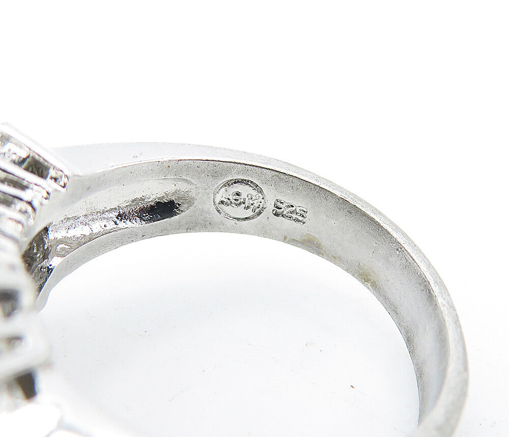 925 Sterling  Silver  Cubic Zirconia & Sapphire Shiny Band Ring Sz 8  RG4697