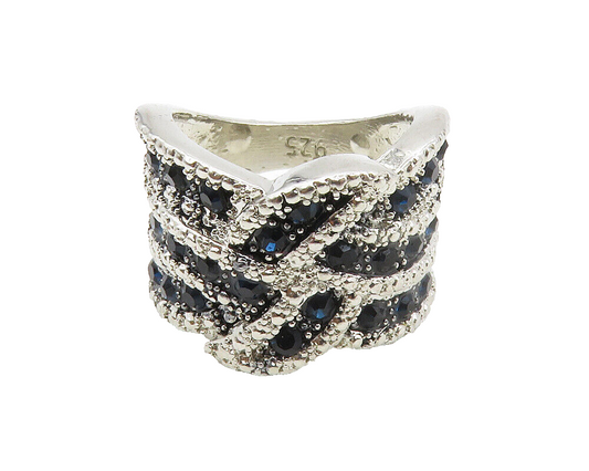 925 Sterling Silver  Vintage Blue Topaz Shiny Band Ring Sz 7  RG13941