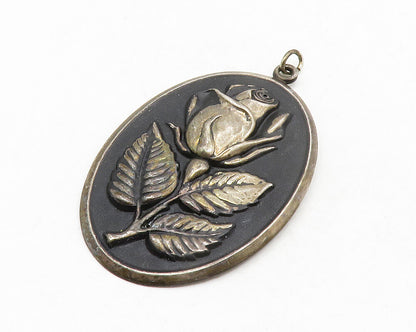 INTERNATIONAL 925 Sterling Silver Vintage Oxidized Flower Pendant PT10568