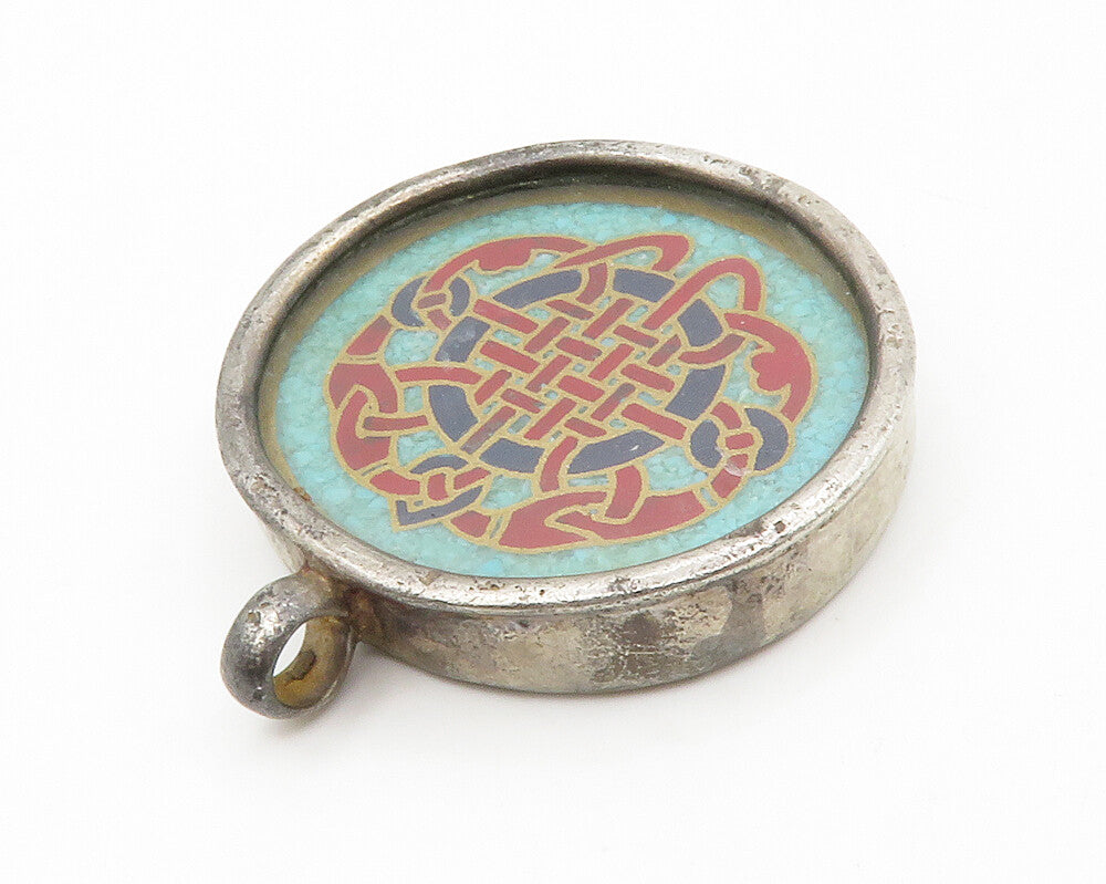 925 Sterling Silver  Vintage Turquoise Knot Design Round Drop Pendant  PT10528