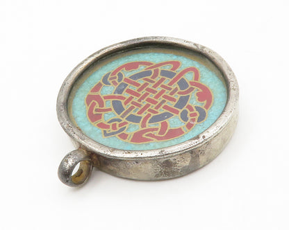 925 Sterling Silver  Vintage Turquoise Knot Design Round Drop Pendant  PT10528