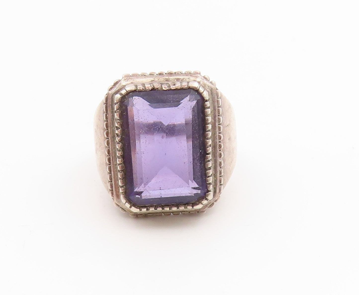 925 Sterling Silver Vintage Ring Chunky Amethyst Statement Band  Sz 11  RG35881