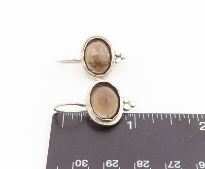 925 Sterling Silver Vintage Earrings Classic Faceted Smoky Quartz Drop  EG14276