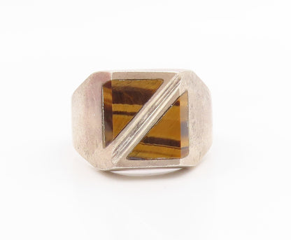 925 Sterling Silver Vintage Ring MEXICO Tiger's Eye Solid Band  Sz 13.5  RG35784