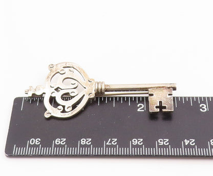 925 Sterling Silver Vintage Brooch Pin MEXICO Antique Crown Cutout Key  BP12486
