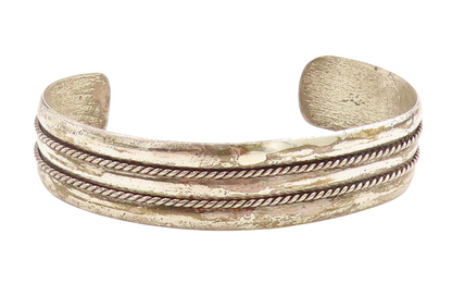 925 Sterling Silver Vintage Bracelet POST BELL Dark Tone Roped Cuff  BT10952