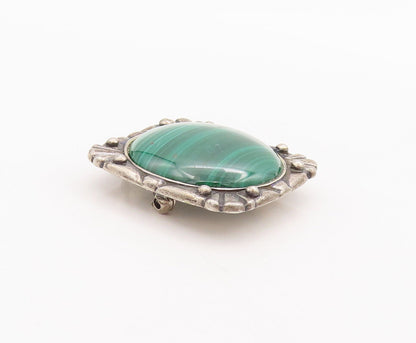 925 Sterling Silver Vintage Brooch Pin Round Malachite Carved Frame  BP10862