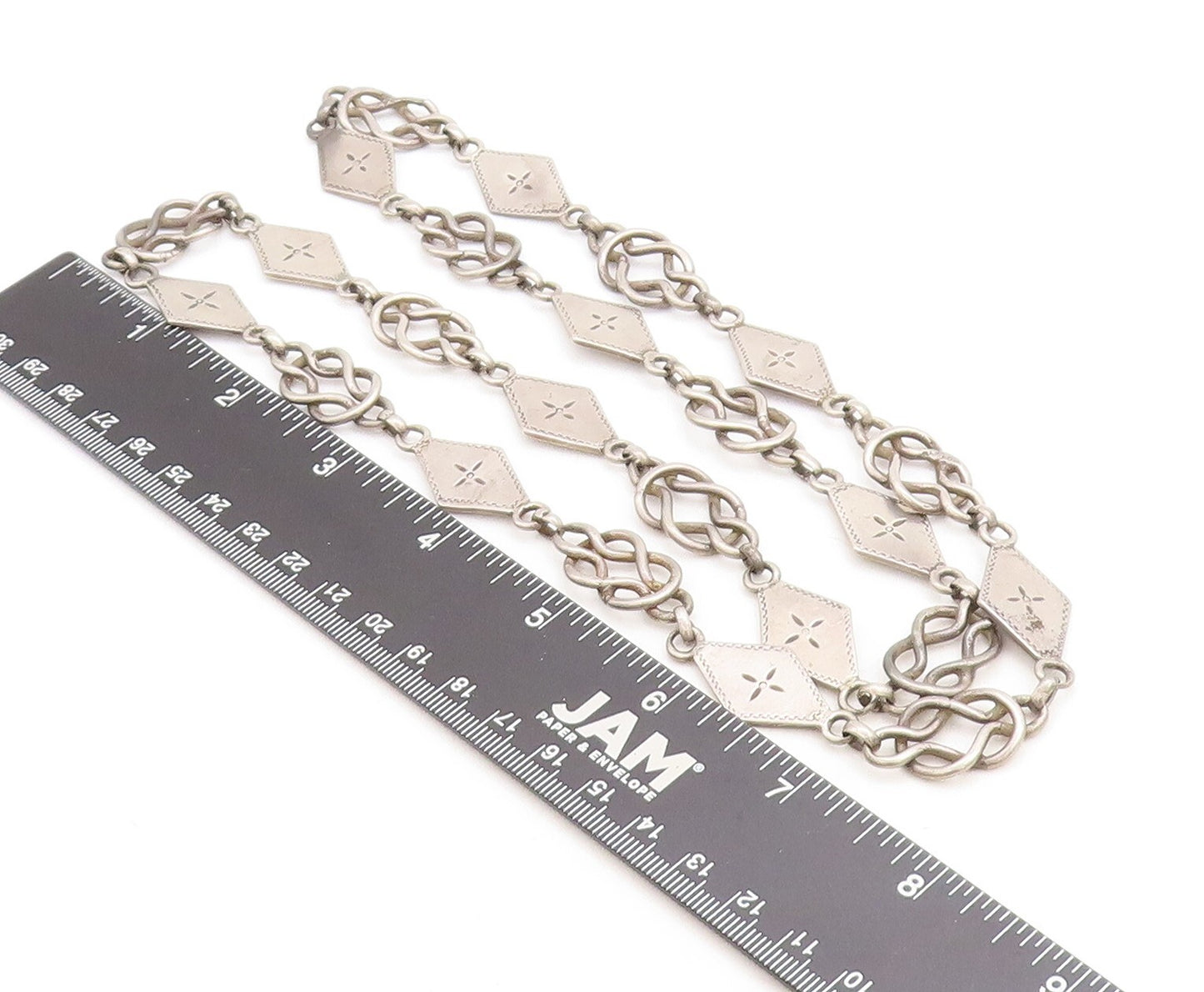 925 Sterling Silver  Vintage Floral Diamond Shape Link Chain Necklace  NE1675