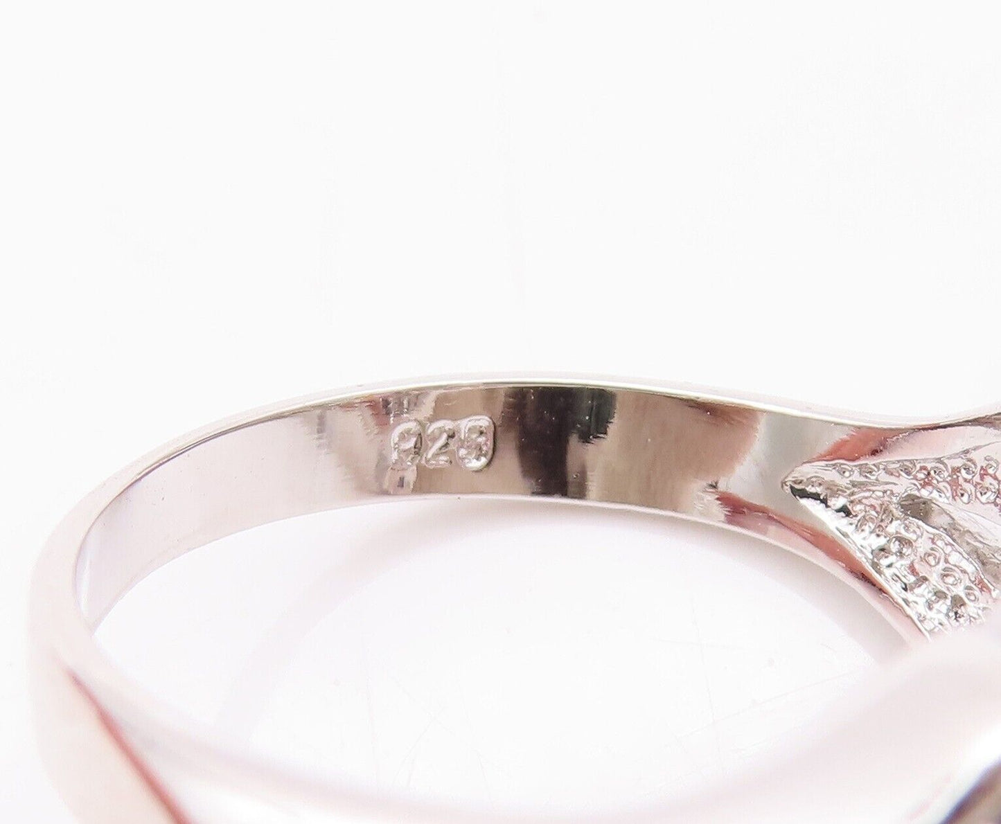 925 Sterling Silver Vintage Ring Cutout Carved Gemstone Flower  Sz 9.5  RG28297