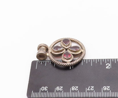 925 Sterling Silver Vintage Pendant Roped Border Drop Cut Garnet  PT22885
