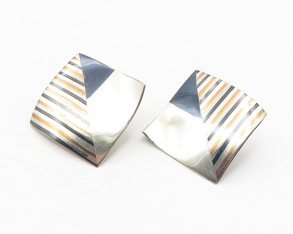 TERRI FOLTZ FOX 925 Silver  Vintage Modernist Pattern Drop Earrings  EG5955