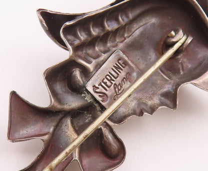 LANG 925 Sterling Silver  Vintage Woman Wearing Hat Shiny Brooch Pin  BP7777