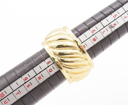 925 Sterling Silver Vintage Ring Large Gold Plated Grooved   Sz 7.5  RG28852