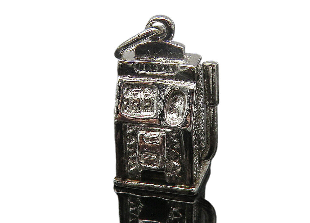 925 Sterling Silver  Vintage Petite Shiny Slot Machine Drop Pendant  PT9331