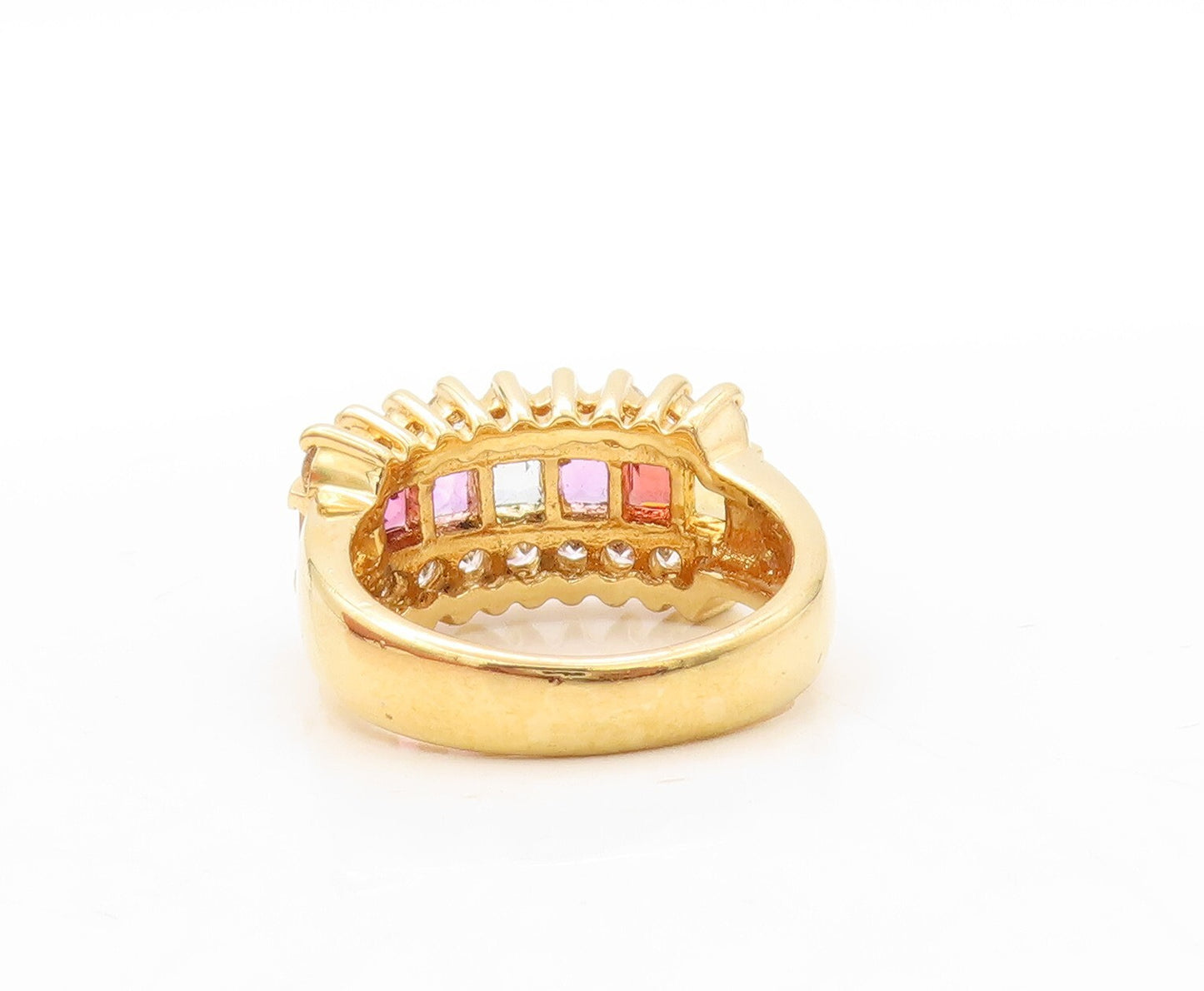 925 Sterling Silver Vintage Ring Gold Plated Square & Round CZ  Sz 6  RG31060