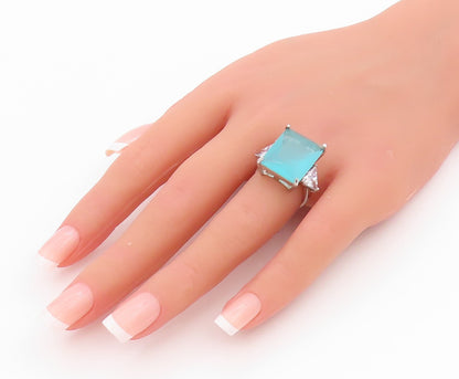 925 Sterling Silver Vintage Ring Rectangle Triangle Cut  2 Tone CZ Sz 6  RG33220
