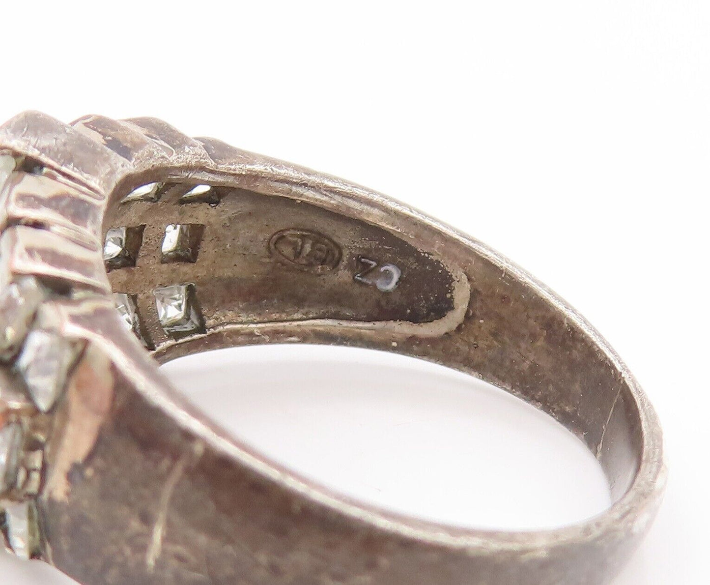 925 Sterling Silver Vintage Ring Square Cut CZ Beaded Bands  Sz 8.5  RG28468