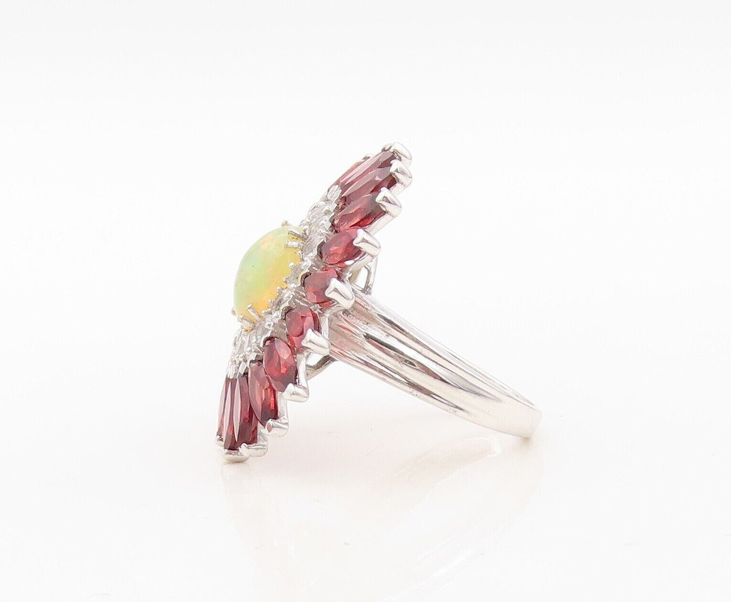 925 Sterling Silver Vintage Ring Fire Opal Garnet & Topaz Flower  Sz 7  RG30500