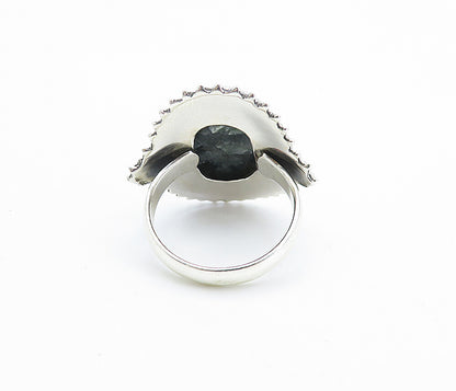925 Sterling Silver Green Jasper Twist Border Cocktail Ring Sz 9 RG7744
