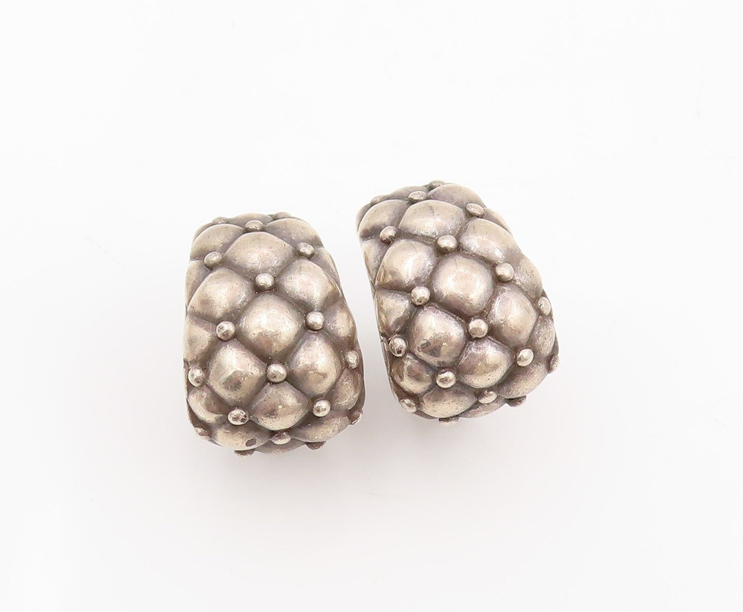 925 Sterling Silver Vintage Earrings CHARLES KRYPELL Quilted Dome Clips  EG13789