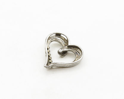 925 Sterling Silver  Vintage Genuine Diamonds Open Love Heart Pendant  PT15546