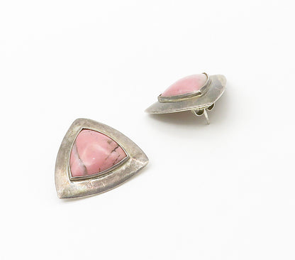 925 Sterling Silver  Vintage Cabochon Cut Rhodonite Drop Earrings  EG8557