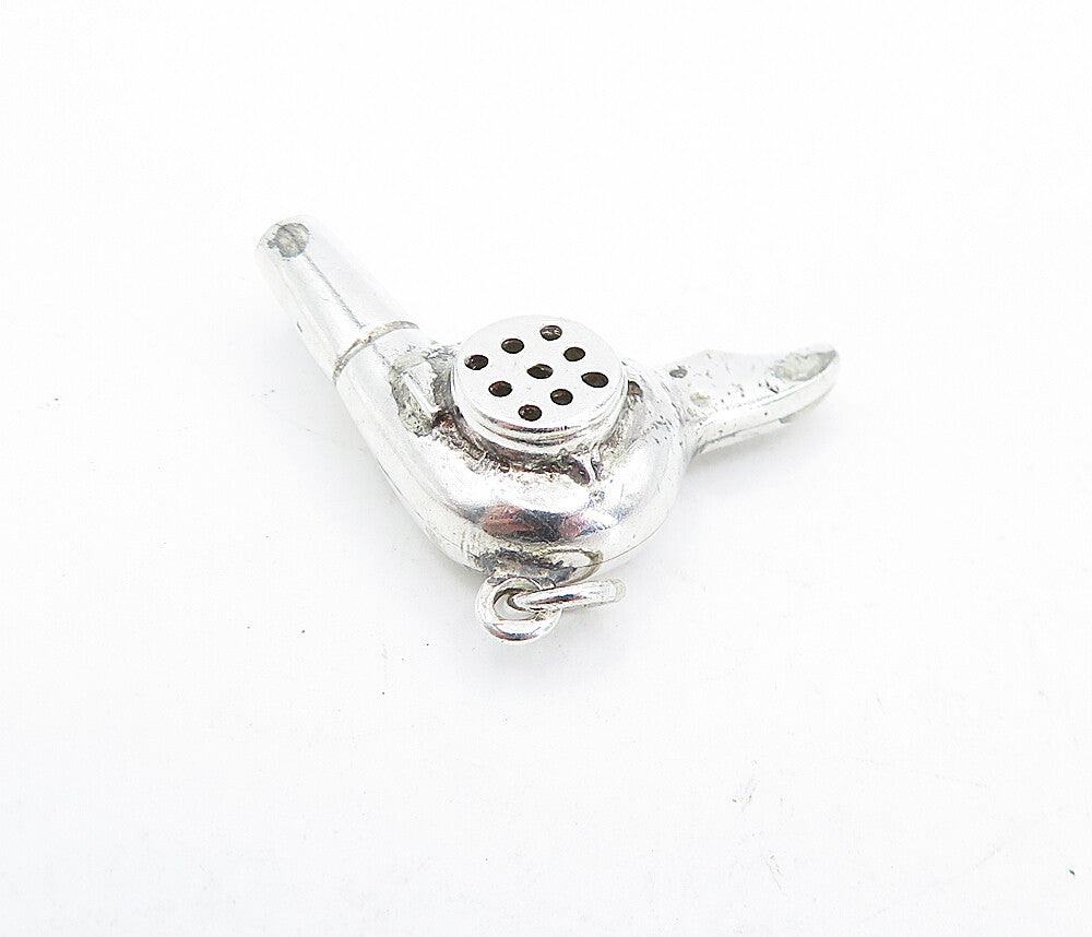 925 Sterling Silver  Vintage Shiny Hair Blow Dryer Motif Drop Pendant  PT3639