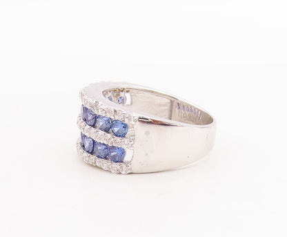 925 Sterling Silver Vintage Ring Round Cut Blue & White CZ Bands  Sz 7  RG29411