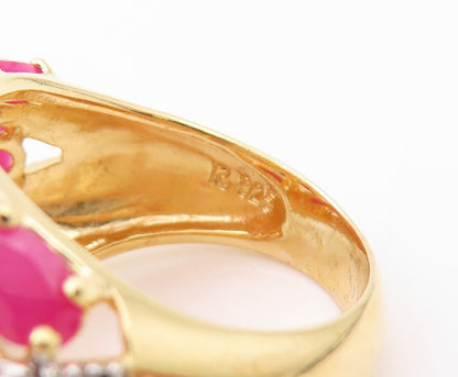 925 Sterling Silver Vintage Ring Gold Plated Oval Cut Ruby & CZ  Sz 5  RG32411