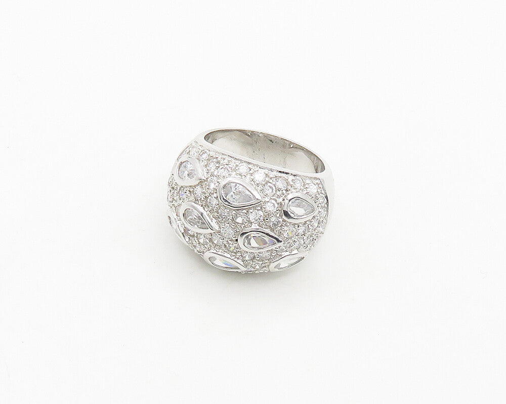 925 Silver   Vintage Cubic Zirconia Tear Drops Dome Band Ring Sz 8  RG19411